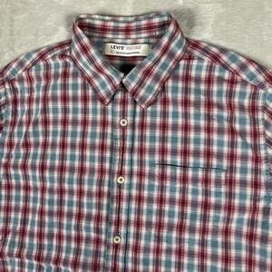 Levis Red Tab Shirt Mens Large Multicolor Plaid Cotton Short Sleeve Button Up